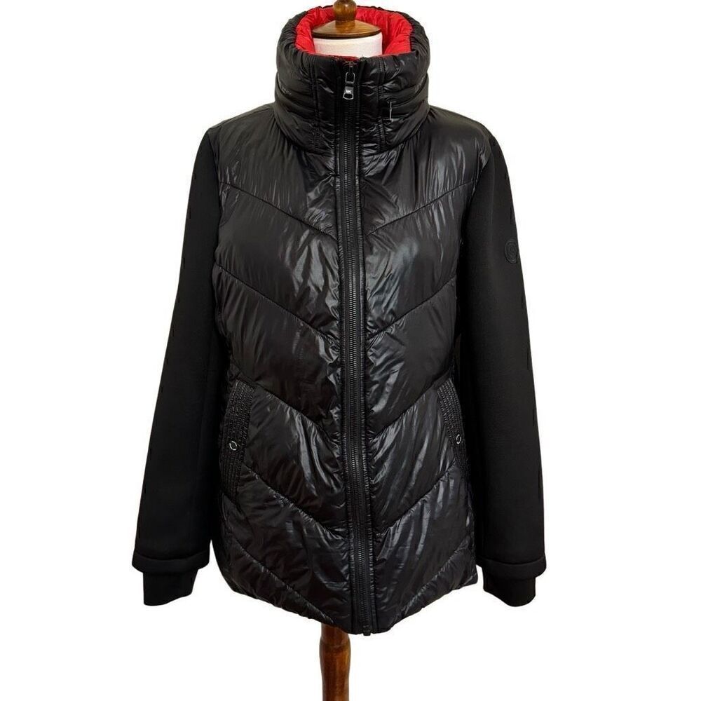 Michael Kors Quilted Nylon Puffer Coat Jacket Neoprene Sleeves Women’s Large